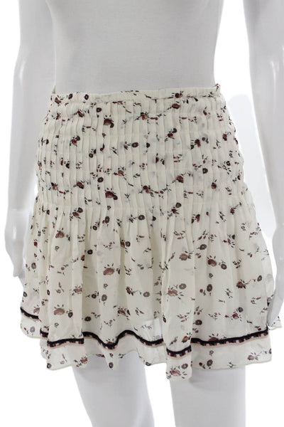 Ulla Johnson Womens Silk Floral Print Blouse A Line Skirt Set White Size 4