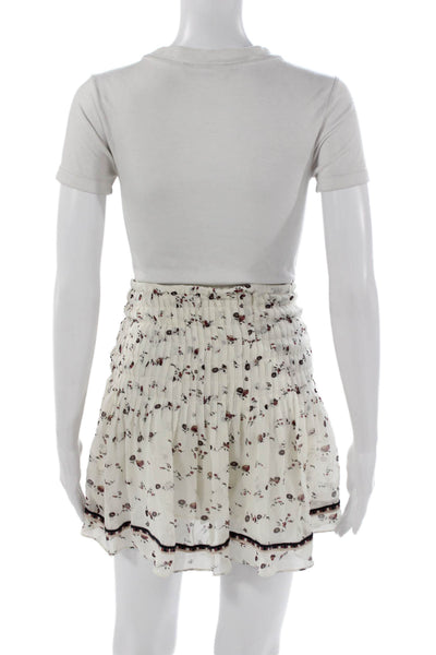 Ulla Johnson Womens Silk Floral Print Blouse A Line Skirt Set White Size 4