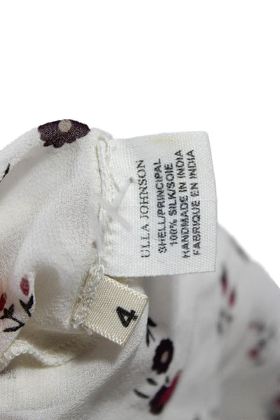 Ulla Johnson Womens Silk Floral Print Blouse A Line Skirt Set White Size 4