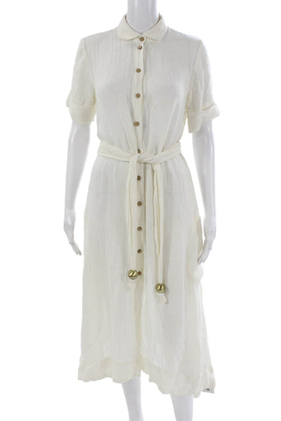 Lisa Marie Fernandez Women Shirt Dress Ivory Full-Length Linen Size 0