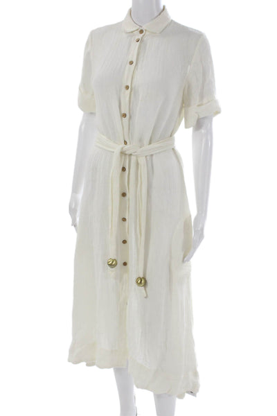 Lisa Marie Fernandez Women Shirt Dress Ivory Full-Length Linen Size 0