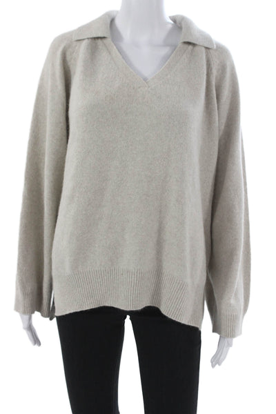 Loulou Studio Womens V Neck Wool Pullover Sweater Beige Long Sleeve Size S