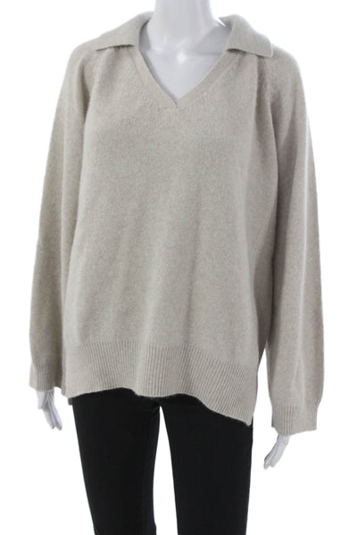 Loulou Studio Womens V Neck Wool Pullover Sweater Beige Long Sleeve Size S
