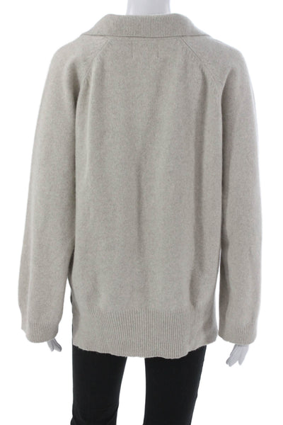 Loulou Studio Womens V Neck Wool Pullover Sweater Beige Long Sleeve Size S