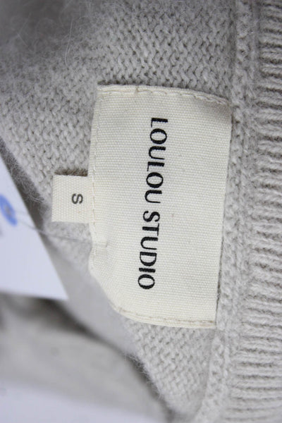 Loulou Studio Womens V Neck Wool Pullover Sweater Beige Long Sleeve Size S