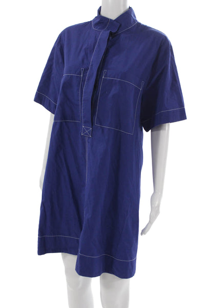 Maeve Anthropologie Women Shift Dress Blue Collared Button Short Sleeve Size XL