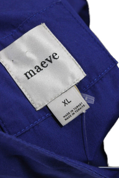 Maeve Anthropologie Women Shift Dress Blue Collared Button Short Sleeve Size XL