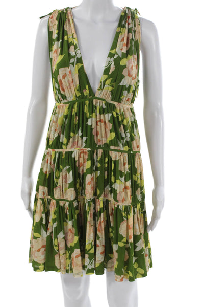 Rebecca Taylor Womens Green Nylon V-Neck Sleeveless Sundress Short Size L