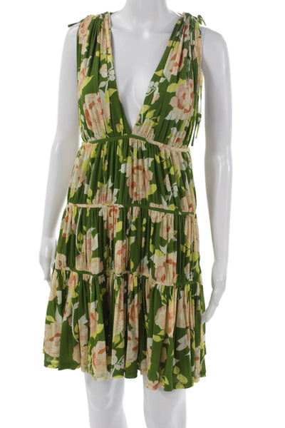 Rebecca Taylor Womens Green Nylon V-Neck Sleeveless Sundress Short Size L