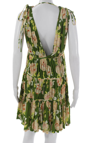 Rebecca Taylor Womens Green Nylon V-Neck Sleeveless Sundress Short Size L