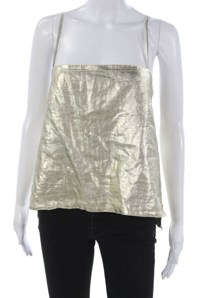 Lanhtropy Women Linen Gold Square Neck Tank Sleeveless Size M