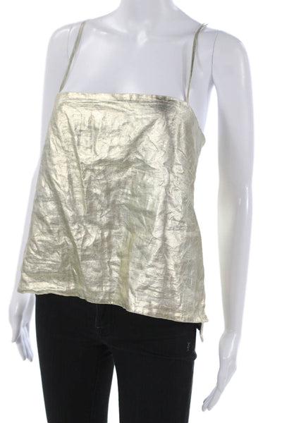 Lanhtropy Women Linen Gold Square Neck Tank Sleeveless Size M