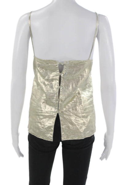 Lanhtropy Women Linen Gold Square Neck Tank Sleeveless Size M