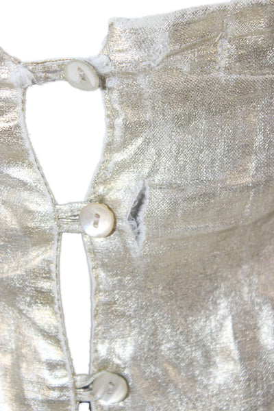 Lanhtropy Women Linen Gold Square Neck Tank Sleeveless Size M