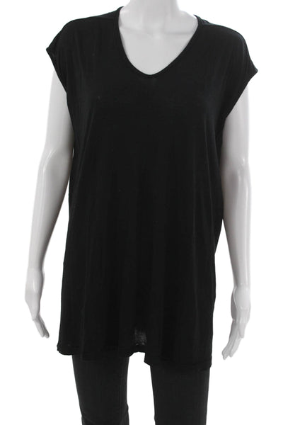 Rick Owens Women Tunic V Neck Black Viscose Sleeveless Pullover Size 10