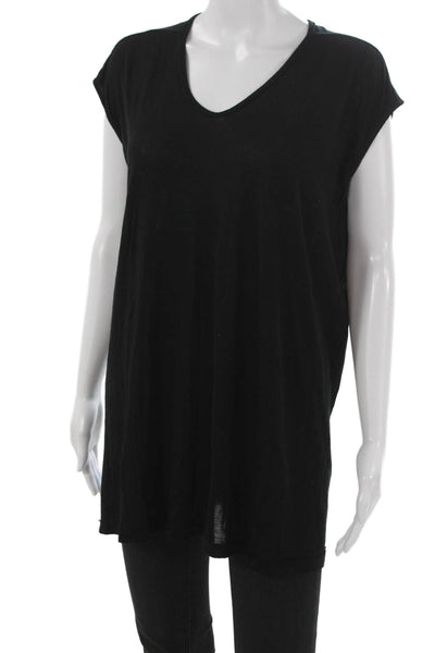 Rick Owens Women Tunic V Neck Black Viscose Sleeveless Pullover Size 10