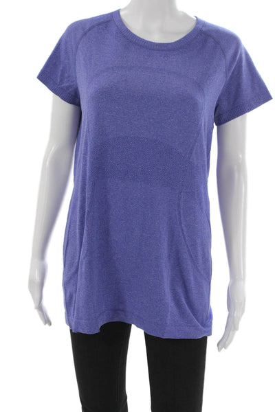 Lululemon Women Basic Purple T-Shirt Short Sleeve Crew Neck Polyester Size 12