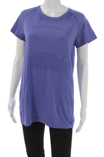 Lululemon Women Basic Purple T-Shirt Short Sleeve Crew Neck Polyester Size 12