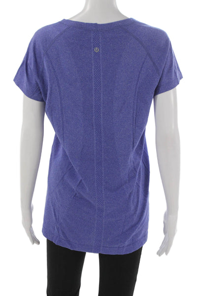 Lululemon Women Basic Purple T-Shirt Short Sleeve Crew Neck Polyester Size 12