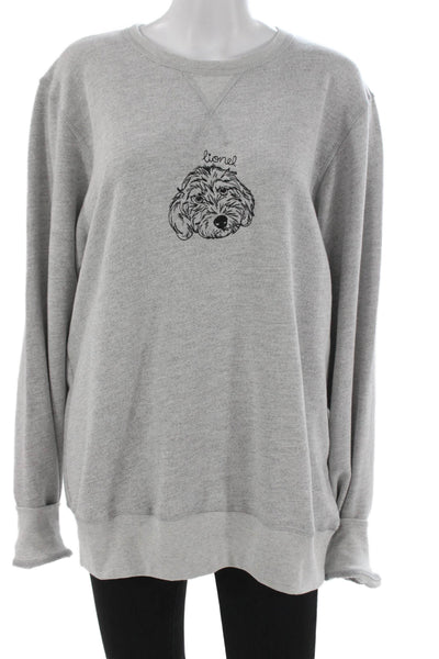 C. Bonz Womens Pullover Sweatshirt Gray Cotton Crew Neck Long Sleeve Dog Size L