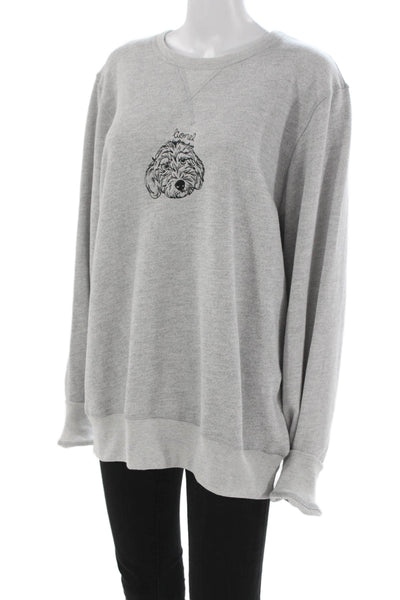 C. Bonz Womens Pullover Sweatshirt Gray Cotton Crew Neck Long Sleeve Dog Size L
