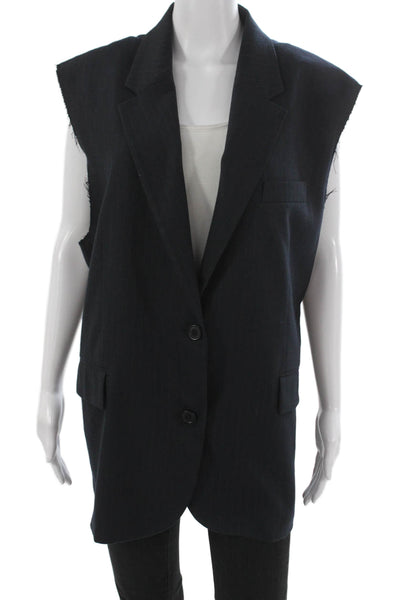 Zara Women Striped Viscose Blazer Vest Blue Button Sleeveless Size XL