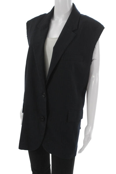 Zara Women Striped Viscose Blazer Vest Blue Button Sleeveless Size XL
