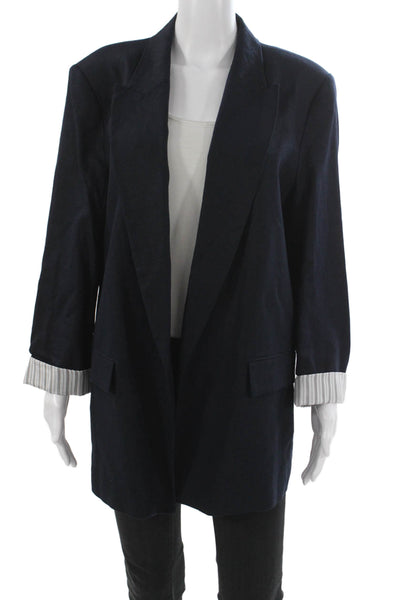 Zara Women Basic Jacket Blue Linen Viscose Long Sleeve Solid Size XL