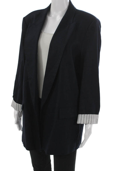 Zara Women Basic Jacket Blue Linen Viscose Long Sleeve Solid Size XL