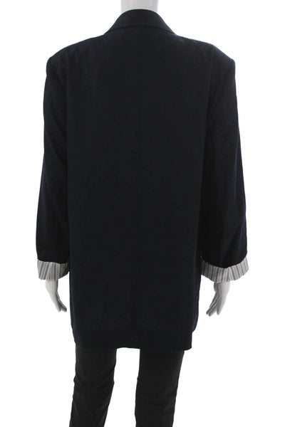 Zara Women Basic Jacket Blue Linen Viscose Long Sleeve Solid Size XL