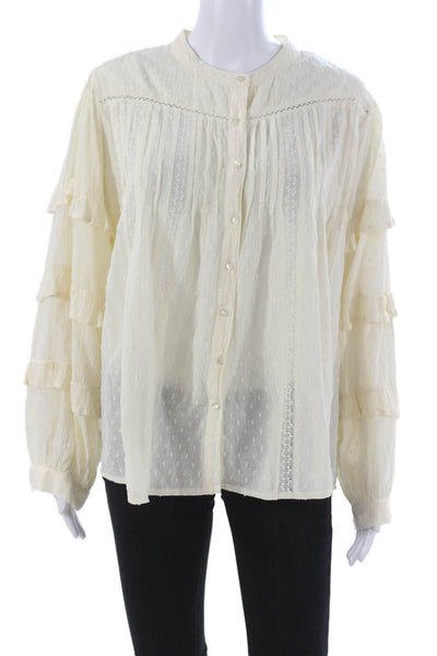 Maison Hotel Womens Ivory Collared Polka Dot Tunic Blouse Long Sleeve Size XL