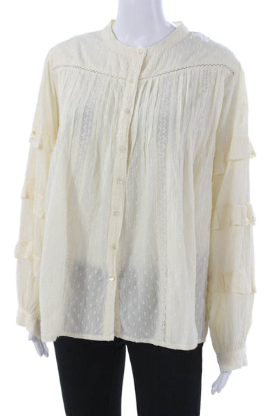Maison Hotel Womens Ivory Collared Polka Dot Tunic Blouse Long Sleeve Size XL