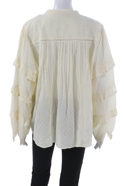 Maison Hotel Womens Ivory Collared Polka Dot Tunic Blouse Long Sleeve Size XL
