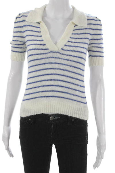Pistola Womens Pullover Sweater Collared Striped Short Sleeve White Size XS