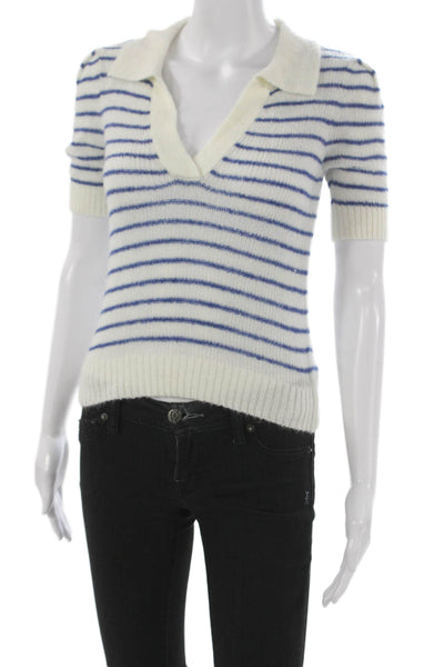 Pistola Womens Pullover Sweater Collared Striped Short Sleeve White Size XS