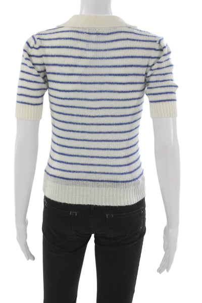 Pistola Womens Pullover Sweater Collared Striped Short Sleeve White Size XS