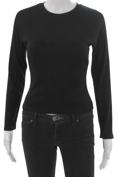 Paige Women Basic Black Long Sleeve T-Shirt Cotton Crew Neck Size XS