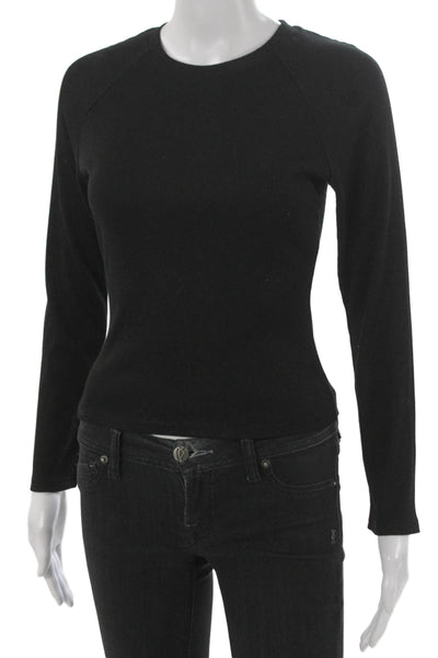 Paige Women Basic Black Long Sleeve T-Shirt Cotton Crew Neck Size XS