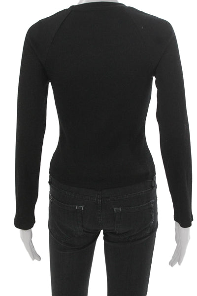 Paige Women Basic Black Long Sleeve T-Shirt Cotton Crew Neck Size XS