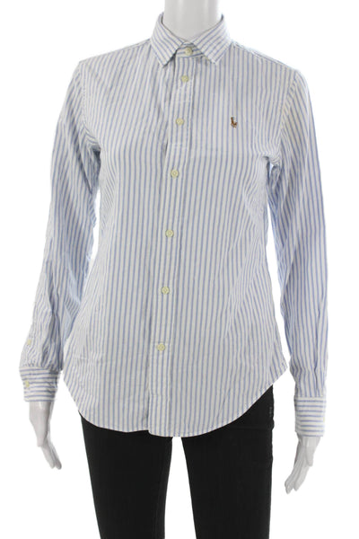 Ralph Lauren Womens Blue Cotton Striped Button-Up Size 2