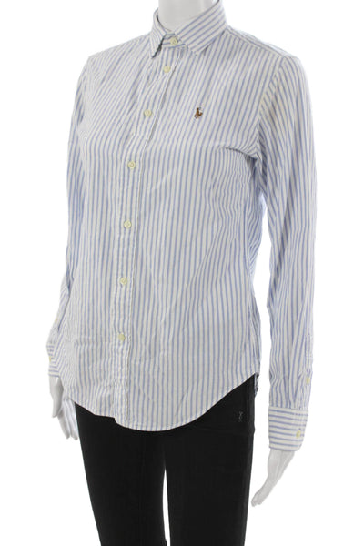 Ralph Lauren Womens Blue Cotton Striped Button-Up Size 2