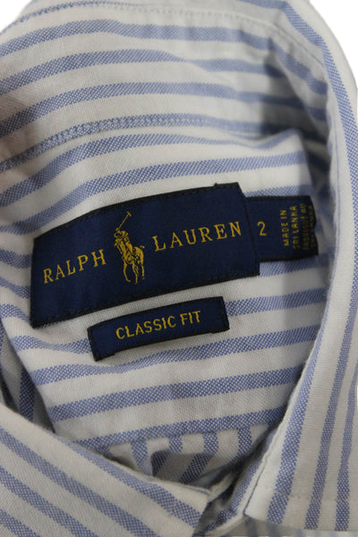 Ralph Lauren Womens Blue Cotton Striped Button-Up Size 2