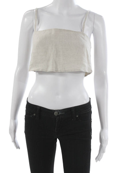 Reformation Womens Cropped Linen Tank Square Neck Sleeveless Beige Size 2