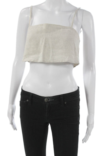 Reformation Womens Cropped Linen Tank Square Neck Sleeveless Beige Size 2