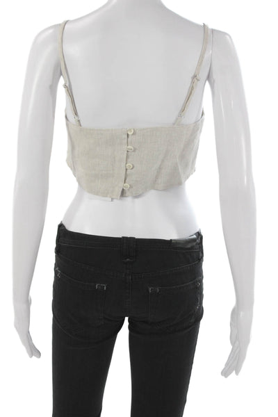 Reformation Womens Cropped Linen Tank Square Neck Sleeveless Beige Size 2