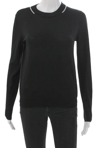 Joseph Womens Pullover Sweater Black Merino Wool Round Neck Size XS
