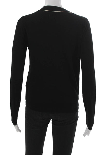 Joseph Womens Pullover Sweater Black Merino Wool Round Neck Size XS