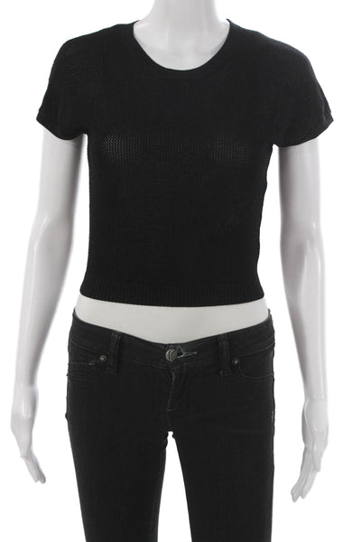 Good American Women Pullover Sweater Black Short Sleeve Crew Neck Size 2