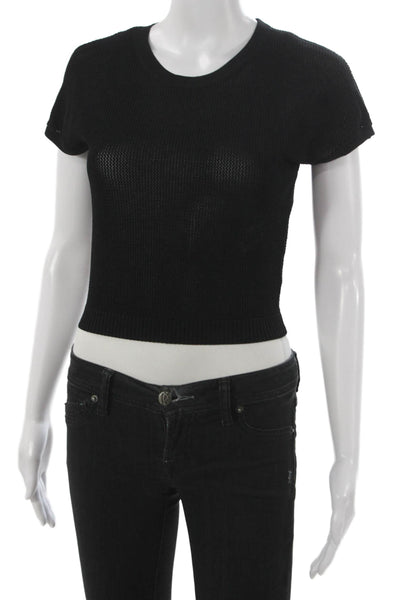 Good American Women Pullover Sweater Black Short Sleeve Crew Neck Size 2