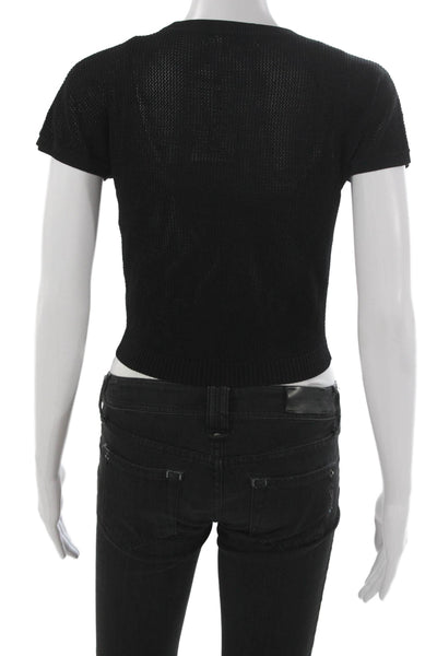 Good American Women Pullover Sweater Black Short Sleeve Crew Neck Size 2